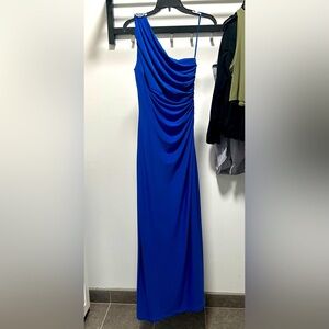 Lauren by Ralph Lauren blue, one-shoulder floor-length gown